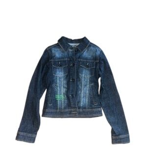 Y2K 2000 Women’s Ed Hardy Blue Denim Jacket with Skull Embroidery